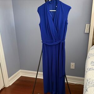 London Times Royal Blue Sleeveless Wide Leg Jumpsuit